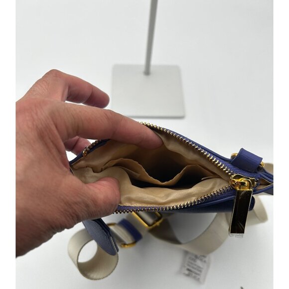 JOY Purple Leather Crossbody Bag with Adj Cream Strap NWOT 9"x7" Minimalist - Picture 7 of 8